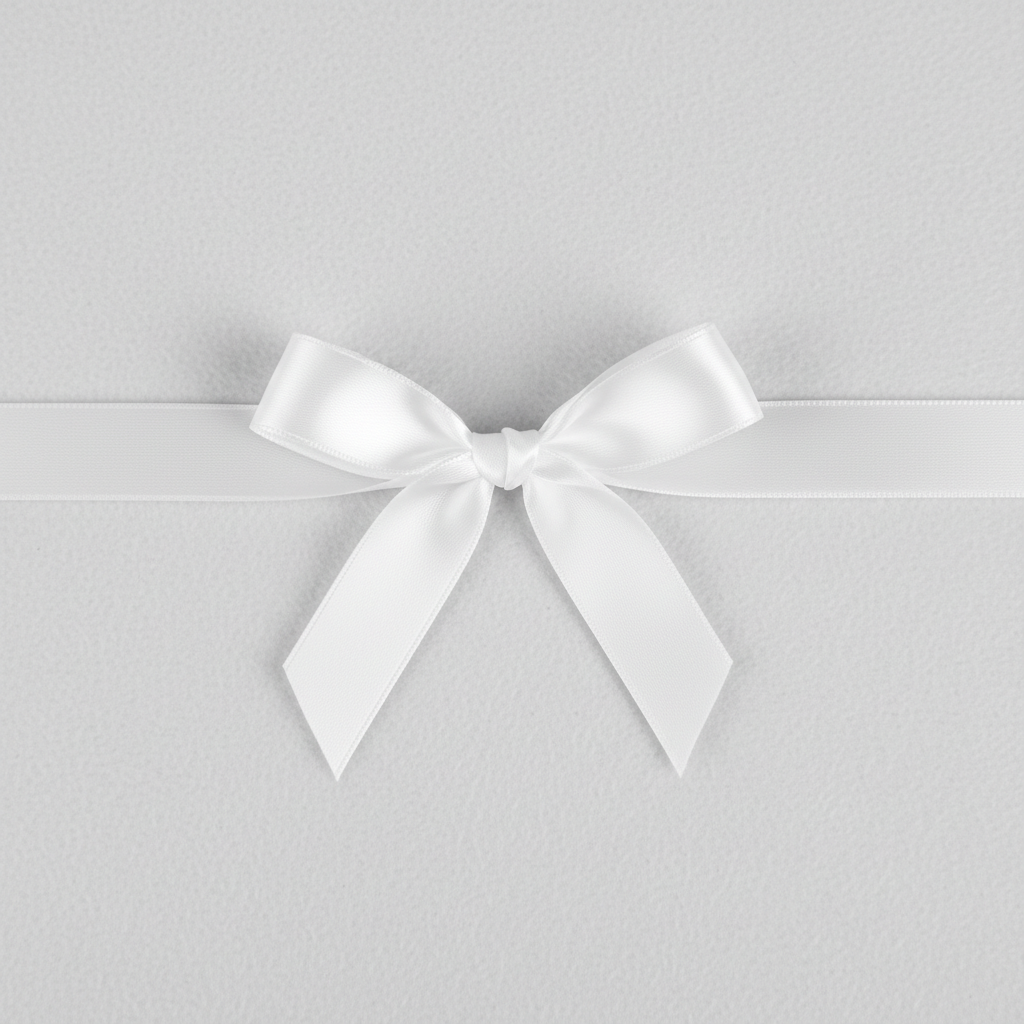 White satin ribbon tied in a single bow