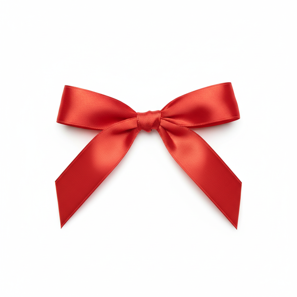 Red satin ribbon tied in a single bow