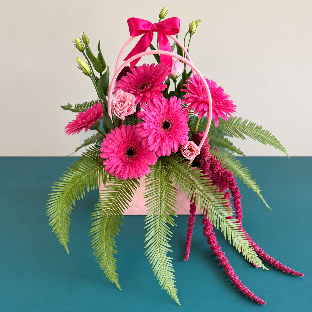 Square recreation of the pink flower bag